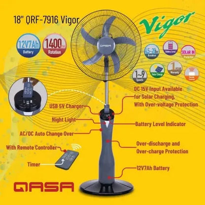 Qasa 18 Inches Rechargeable Fan