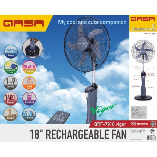 Qasa 18 Inches Rechargeable Fan